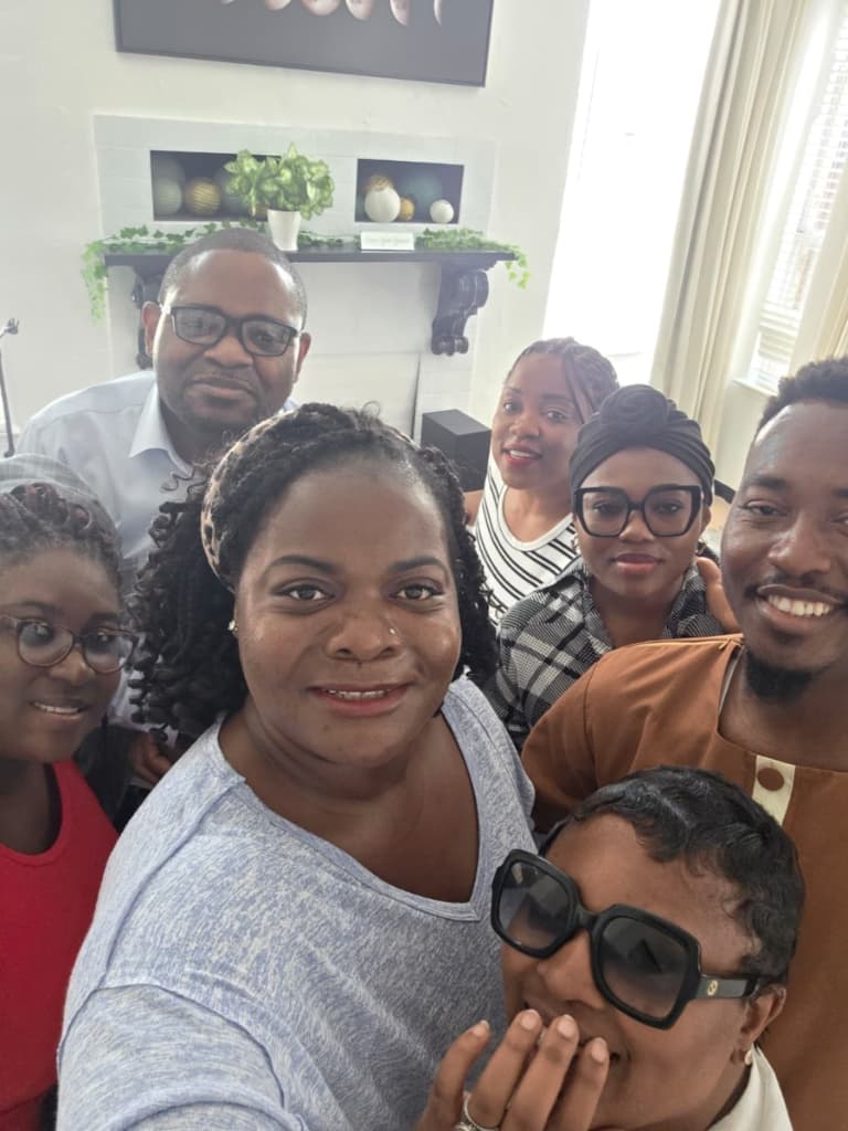 Group selfie at alumni event